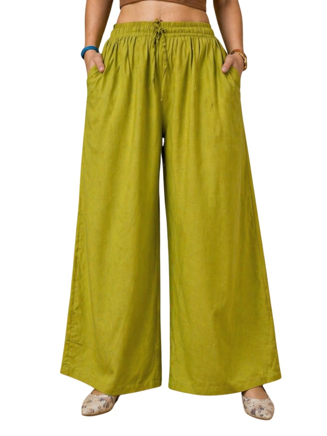 Women's Wide Leg Palazzo Pants | Rayon Cotton | Elastic Drawstring Waist | with Pockets |-picture-28