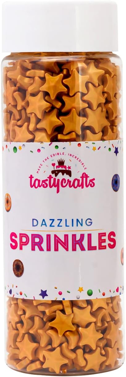 Edible Star Shaped Sugar Sprinkles for Cake Decoration | Star Candy for Cake Decor | for Cake Decorations & Toppings | for Dessert, Cakes, Cupcakes, Waffles, Cookies (Gold)