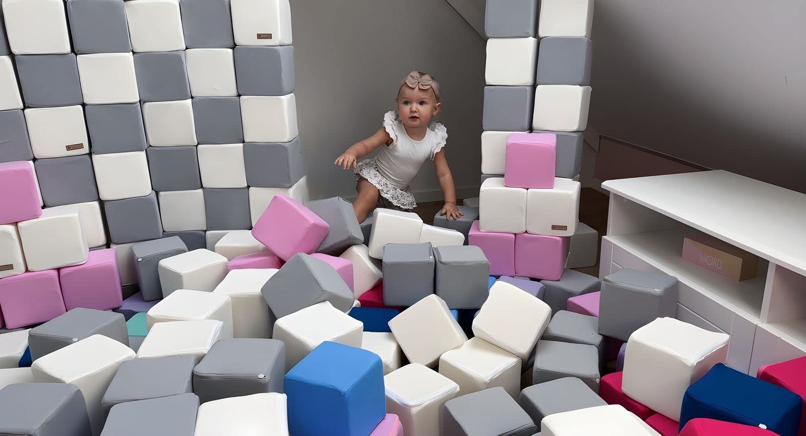 Velinda Set completo Piramide blocchi 45 elementi mattoni in schiuma bambino gioco asilo (colore: bianco,blu,grigio)