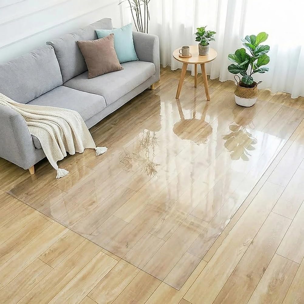 Tappeto protettivo in vinile trasparente, 1,8 m/2,4 m/3,7 m/3,7 m/6,1 m, tappetino per pavimenti in legno duro, facile da pulire, in PVC, ideale per casa e ufficio
