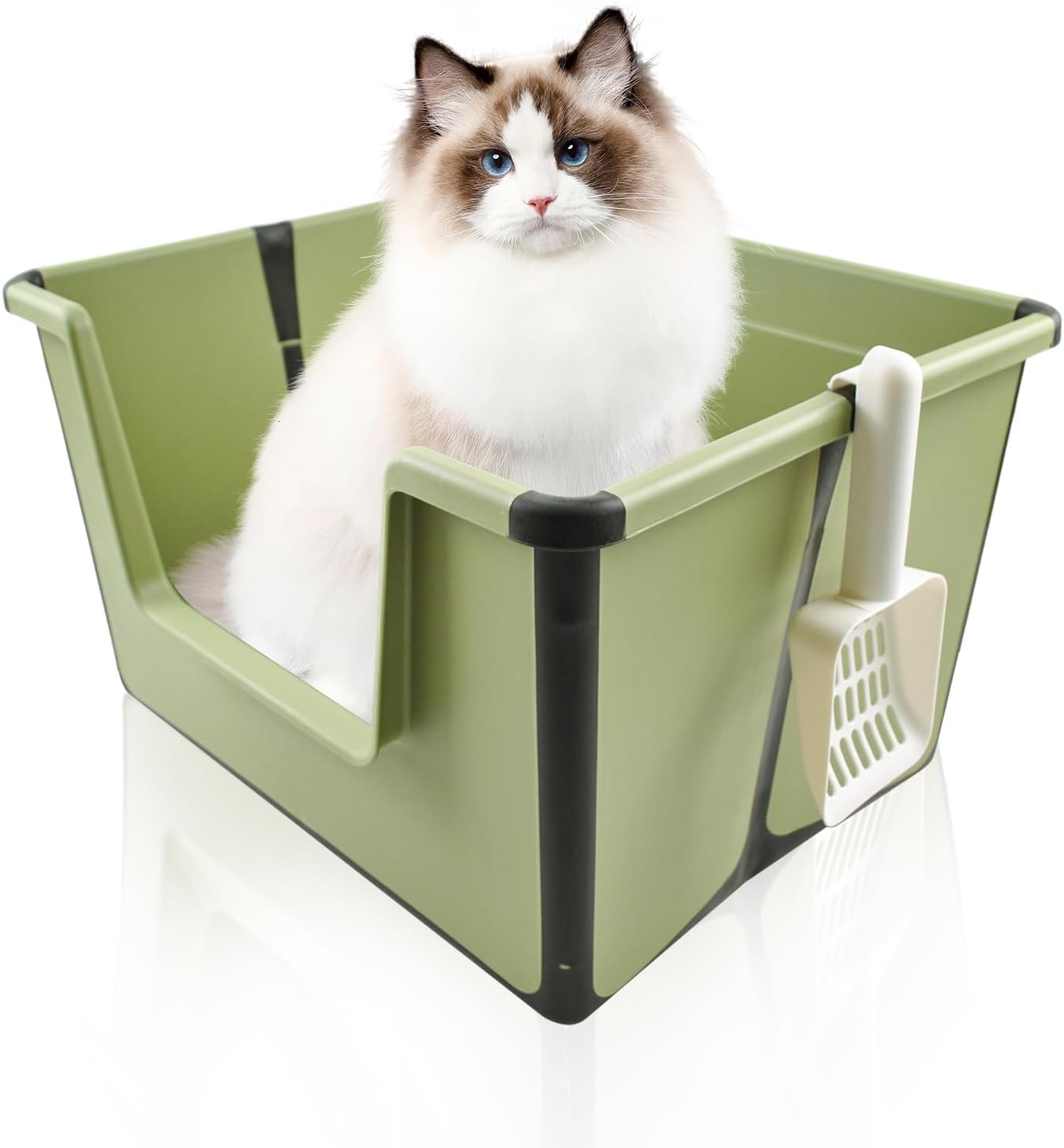Large Cat Litter Box Folding, Portable Litter Box with Scoop Foldable Spill-Proof Cat Box High Side Low Entrance Anti-Splashing Kitty Toilet for Small and Medium Cats(Green) INCOMPLETE SIMILAR ITEM