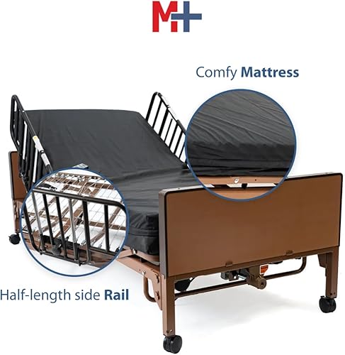 Miniatura 5 de Juego de Cama Hospitalaria Completamente Eléctrica - Colchón de Espuma, Rieles Medios Incluidos - Comodidad Mejorada, Conveniencia
