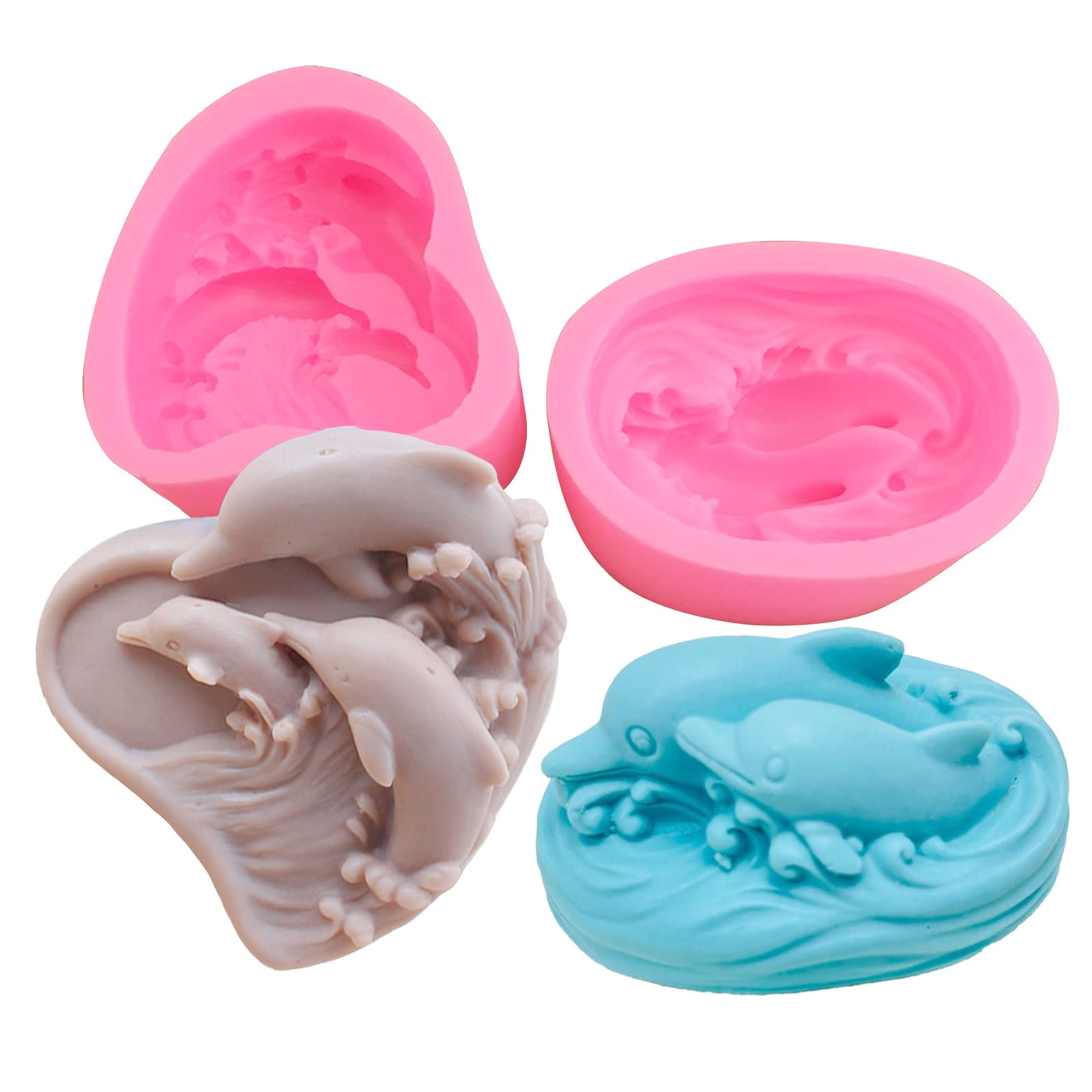 2 stampi per sapone a forma di delfino in silicone 3D a forma di delfino marino, per sapone, candele, cera, resina epossidica marina, argilla polimerica, arte artigianale, cioccolato, fondente, torta
