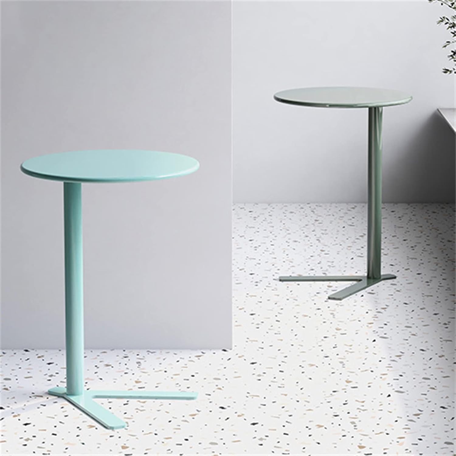 Round Pub Bar Table,( Counter Bistro Pub Tables, Round Iron Top with Coloured Spray Paint, V Shaped Side Table for Sofa - 18.8" Top, 22"/27" Height (Color : Matte Green, Size : 48x69cm(18.8