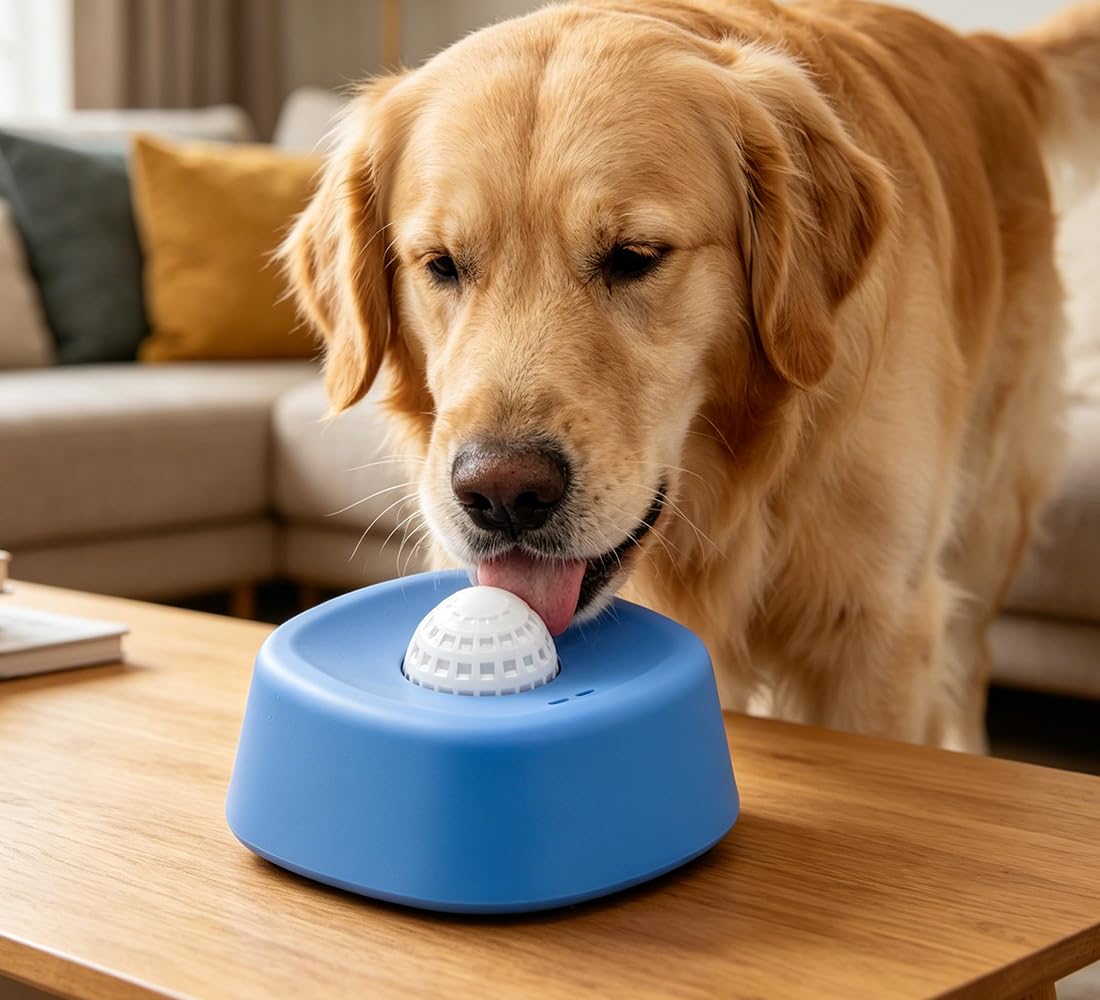 Dog Licking Bowl with Ball Lick Ball Slow Feeder Dog Bowl Chew-Proof Cat Dogs Slow Feeder for Liquid Food, Treats, Licking Bowls Enrichment Toys Release Pet Energy, Blue