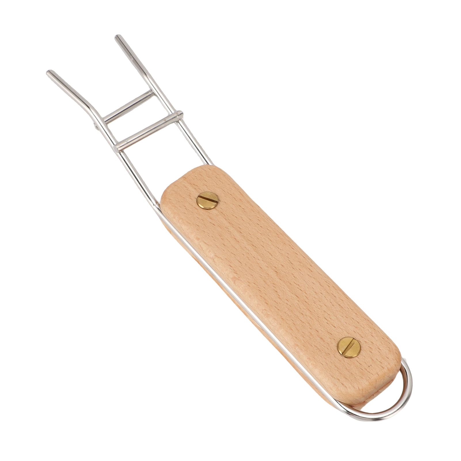 Poignée de Barbecue en Acier Inoxydable avec Lève-grille en Bois, Antidérapante et Multifonctionnelle pour Camping et Cuisson Extérieure