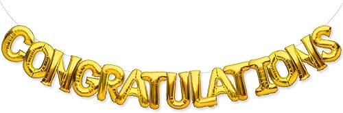 PartyForever Cartel de globo de felicitaciones de oro grande de 16 pulgadas para decoración y suministros de fiesta de boda o fiesta de graduación