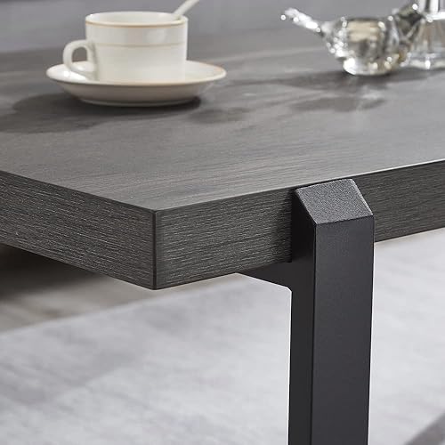 Miniatura 5 de EXCEFUR Mesa de café moderna, mesa central de madera rústica y metal, mesa de té rectangular de cóctel para sala de estar, gris, 44 pulgadas