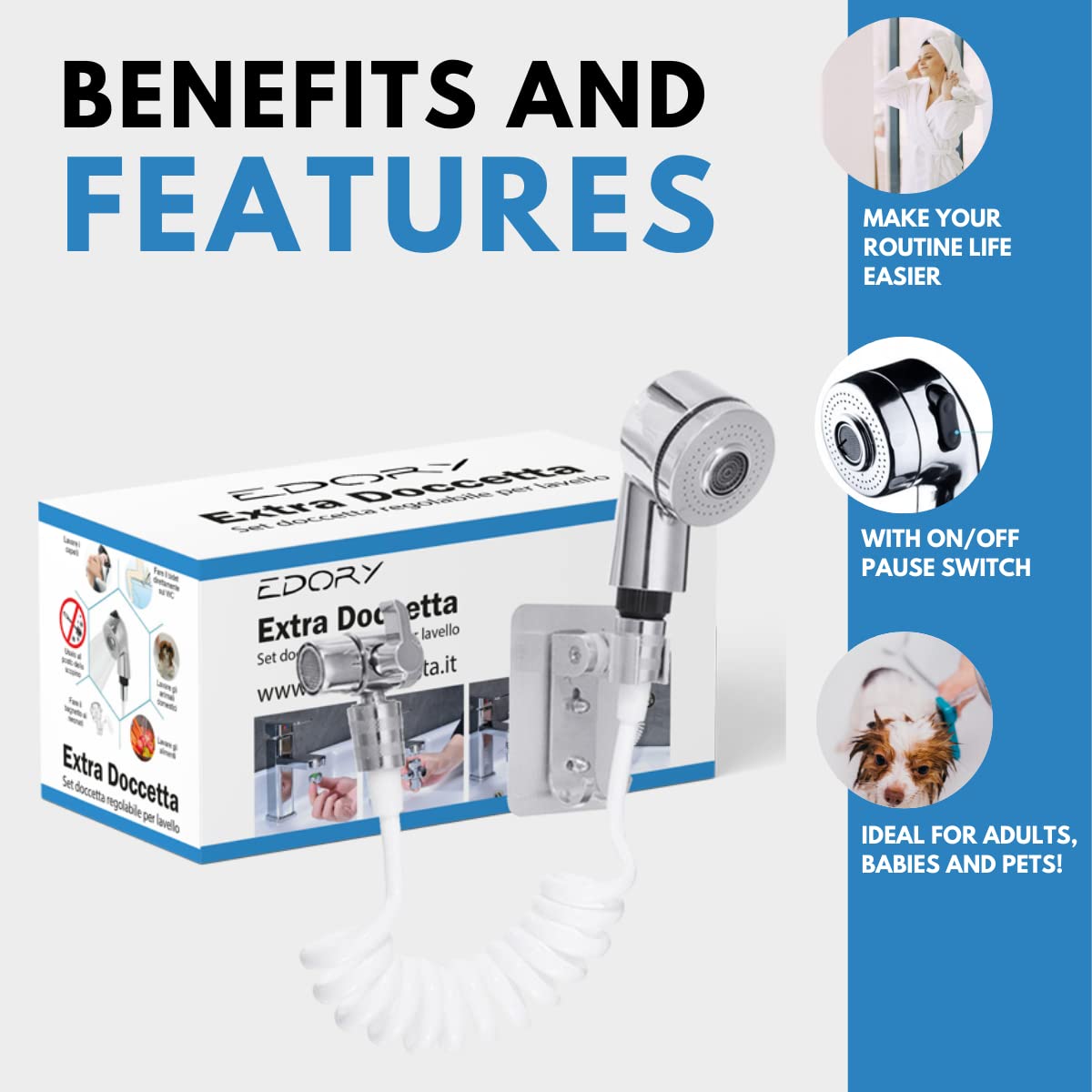 Kit de ducha de mano para lavabo, cabezal de ducha ABS con manguera externa, kit de enjuague ideal para baño, lavabo, fregadero, perfecto para limpiar y lavar cabello, manos, cara, mascotas de
