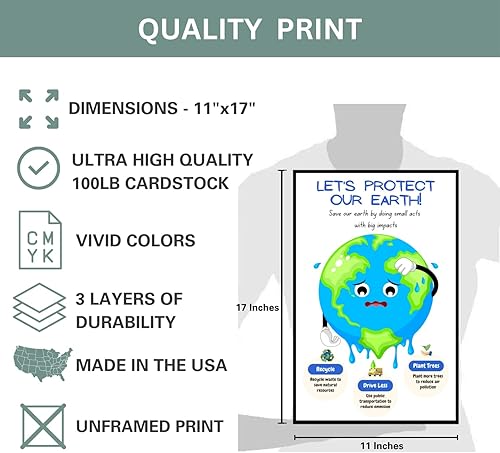 Miniatura 7 de Aldera Graphics Póster artístico de Save the Earth, concientización ambiental para niños, póster motivacional, 11 x 17 pulgadas