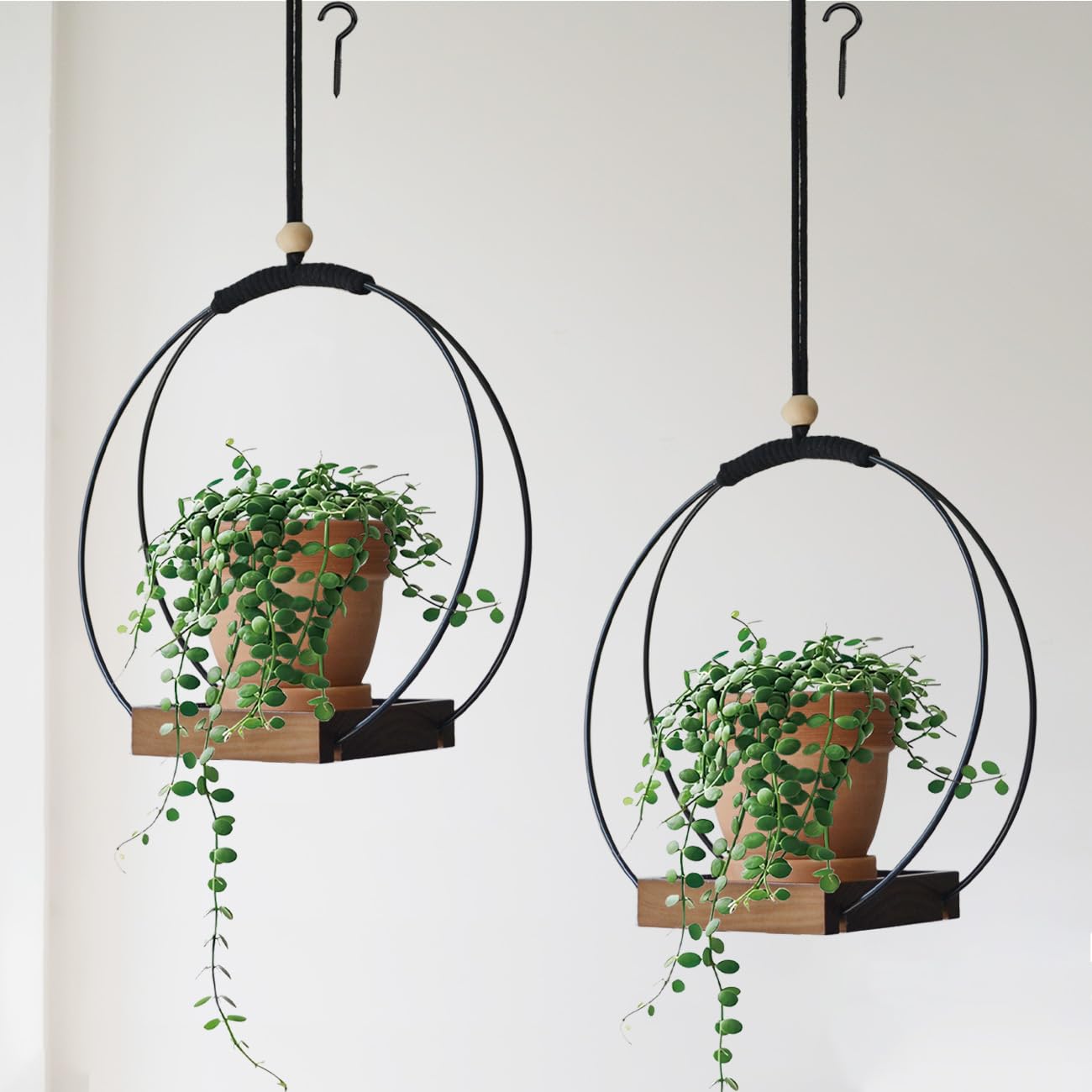 Lot de 2 pots de fleurs suspendus en macramé pour plantes d'intérieur - Support de plante suspendu pour fenêtre, mur, décoration - Marron