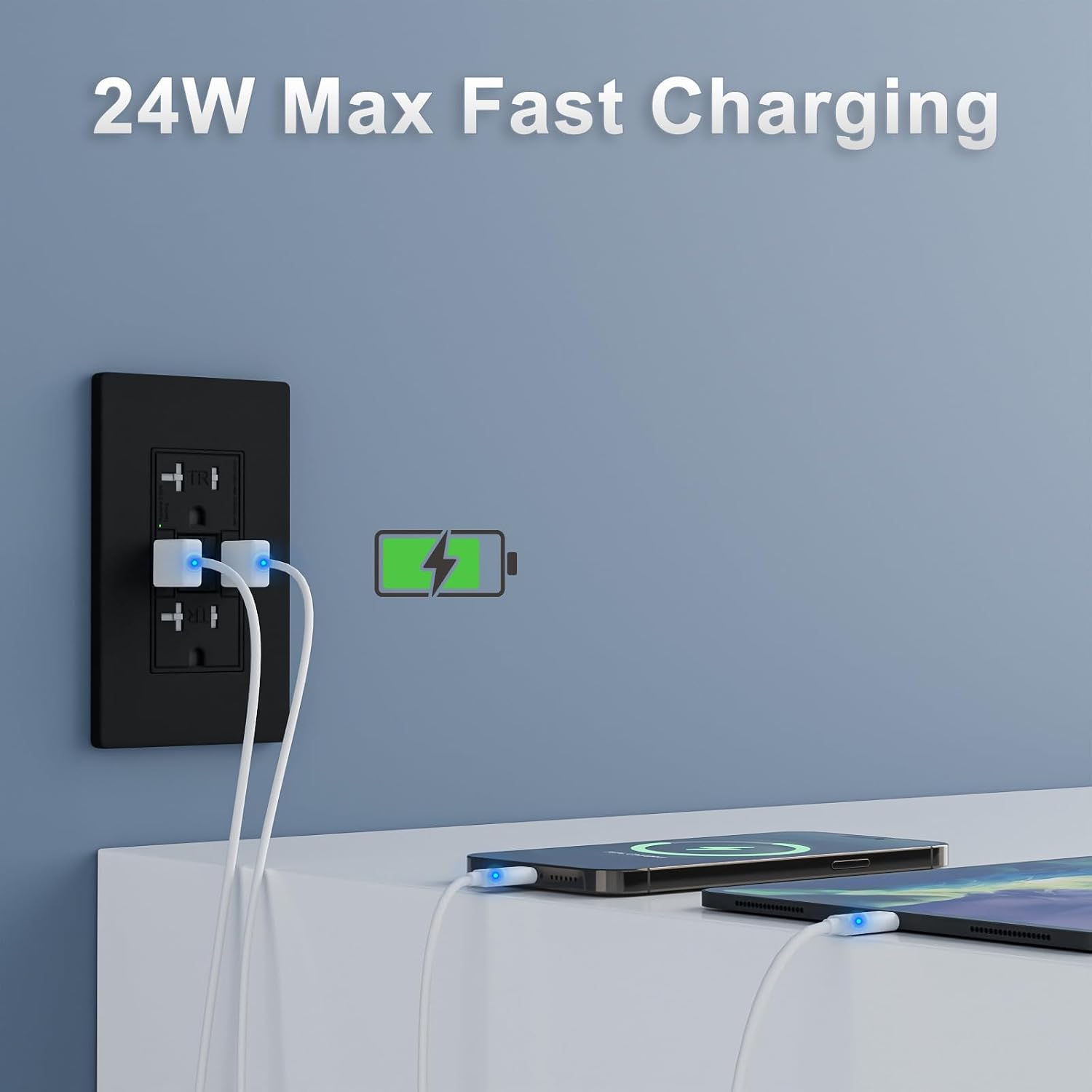 20 Amp GFCI Outlet with Dual USB-A Ports, Self-Test GFCI Electrical Outlet, Tamper-Resistant GFCI Outlet, Screwless Wall Plate Included, ETL Listed, Black,1-Pack