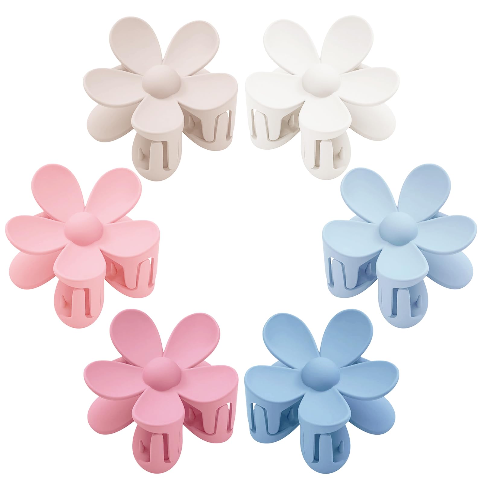 Flower Hair Clips 6 PCS for Women, Daisy Claw Clips Matte Large Claw Clips Strong Hold Jaw Clamps Hair Accessories for Thick Hair 6 Colors