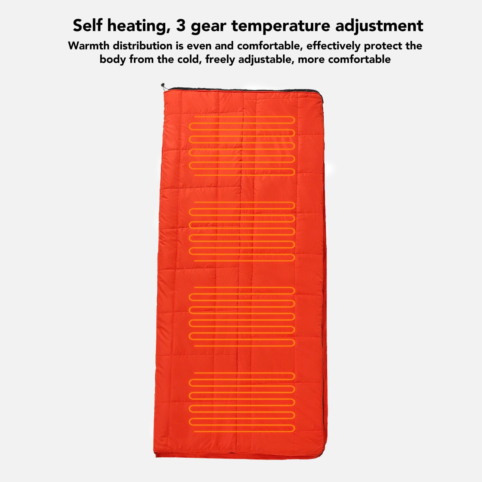 Xolsurg Heated Sleeping Bag for Adults 3 Gear Temperature Adjustable USB Power Support Electric Heating Pad for Outdoor Camping Backpacking Black and Orange