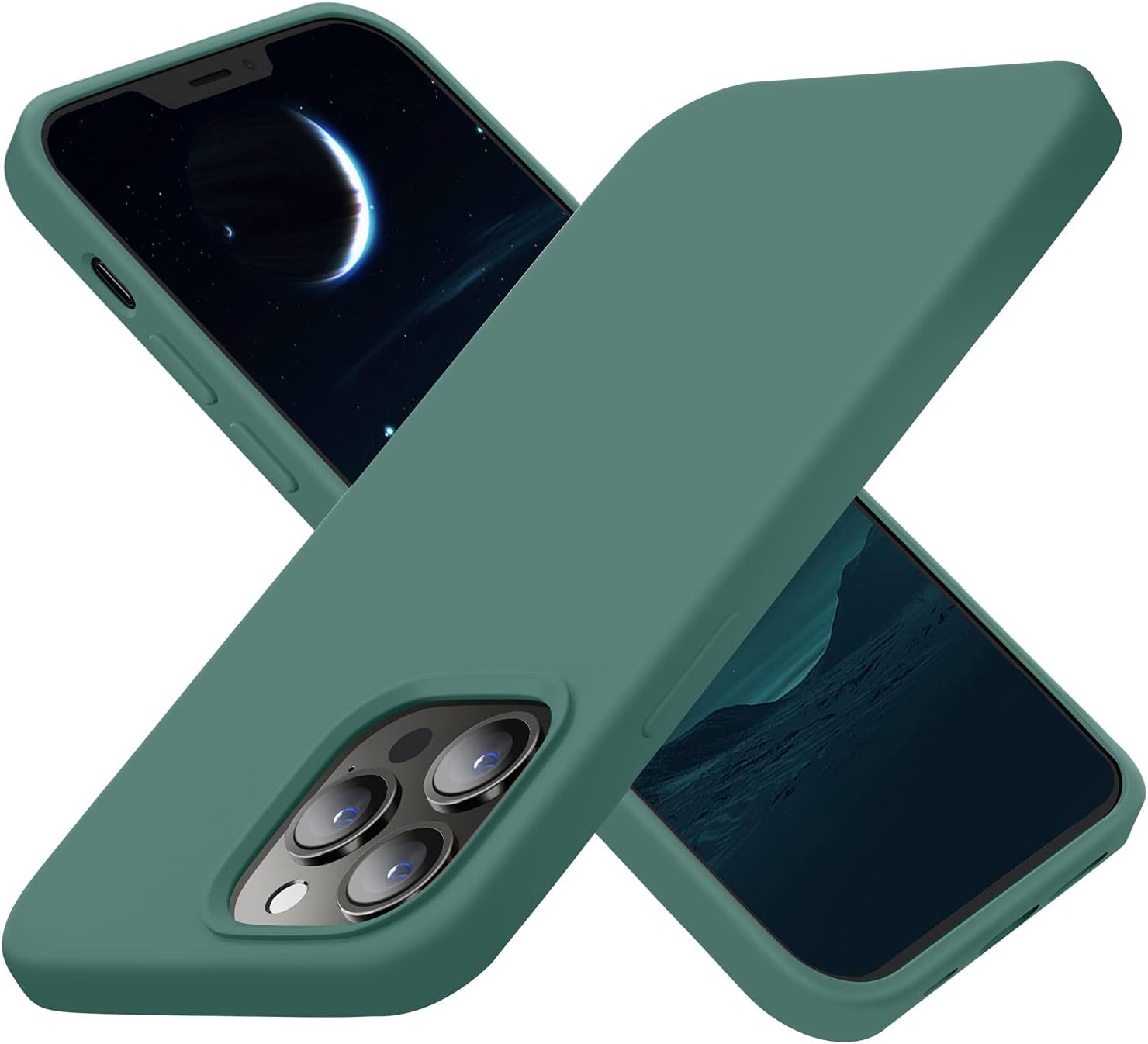 Cordking Designed for iPhone 13 Pro Max Case, Silicone Ultra Slim Shockproof Protective Phone Case with [Soft Anti-Scratch Microfiber Lining], 6.7 inch, Midnight Green