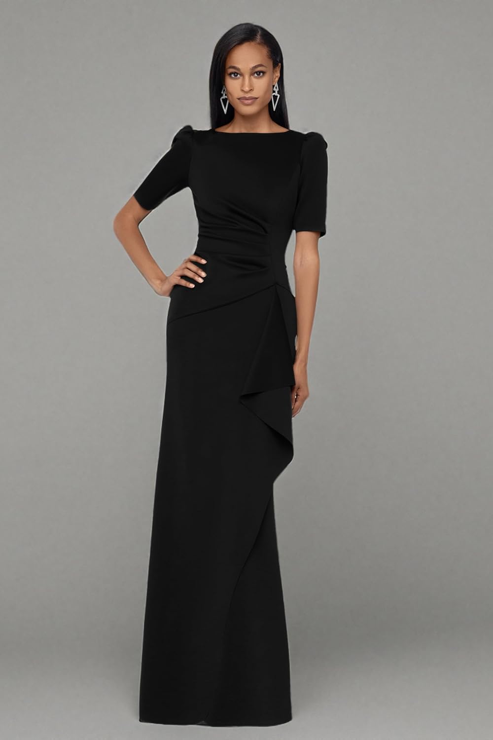 Xscape Women's 3/4 Sleeve Long Scuba Dress with Side Ruching - Image 3