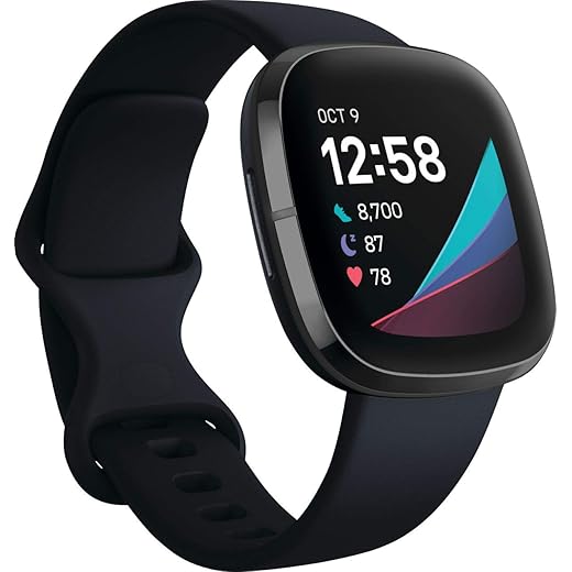 Fitbit Sense Advanced Smartwatch with Tools for Heart Health, Stress Management & Skin Temperature Trends, Carbon/Graphite, One Size (S & L Bands Included) (Renewed)