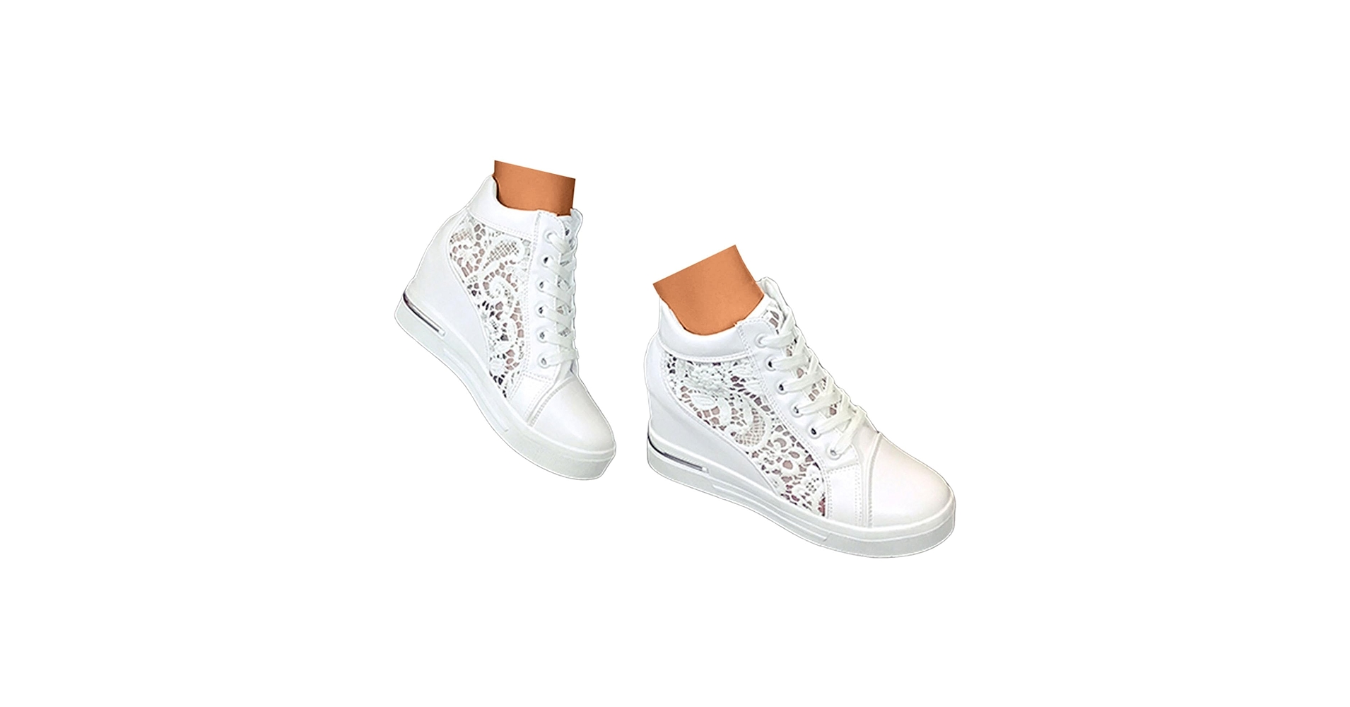 関税・送料無料 Ecru Sneakers With Contrasting Branded Heel Amazon.com | Platform Hidden Heels Sneakers for Women Lace