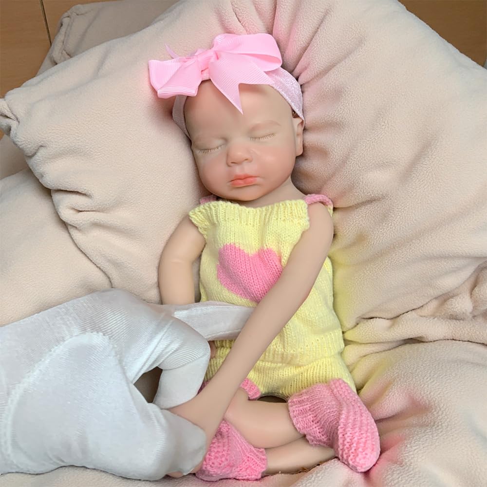 Abenduot Bambola del neonato realistica in silicone da 33 cm, bocca apribile, corpo intero, loulou, regalo per bambini