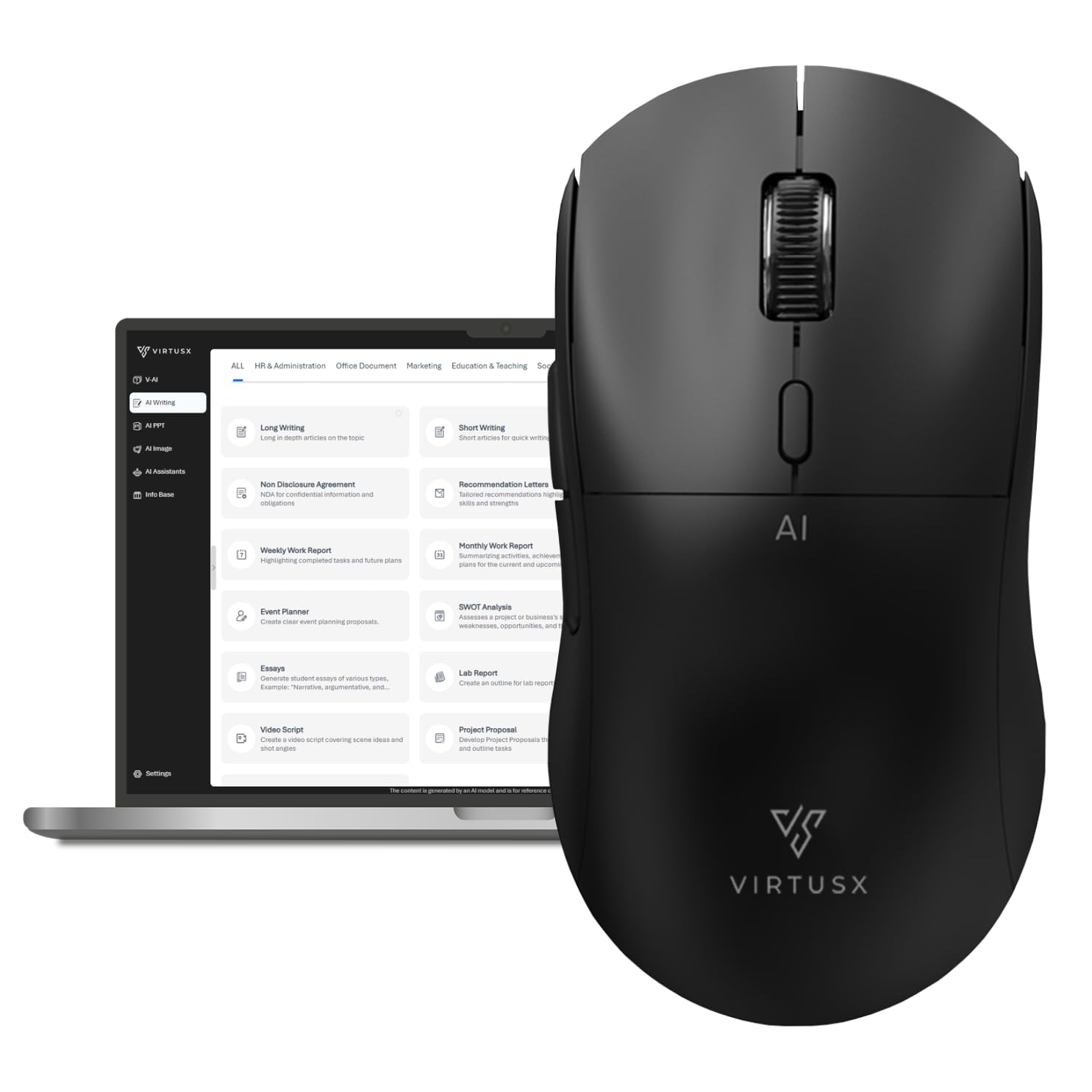 Virtusx AI Mouse, Jethro V1 – AI Voice & Audio Recorder, Note Taking Mouse for Computer & Laptop with Centralized AI Software, AI Writing Tools, Voice Typing, Transcribe, Translate & Summarize