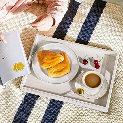 Hanobe Rectangular Decorative Wooden Tray: Rustic Brown Rectangle Trays Decor with Cutout Handles for Coffee Table Ottoman Living Room Kitchen Home Decor