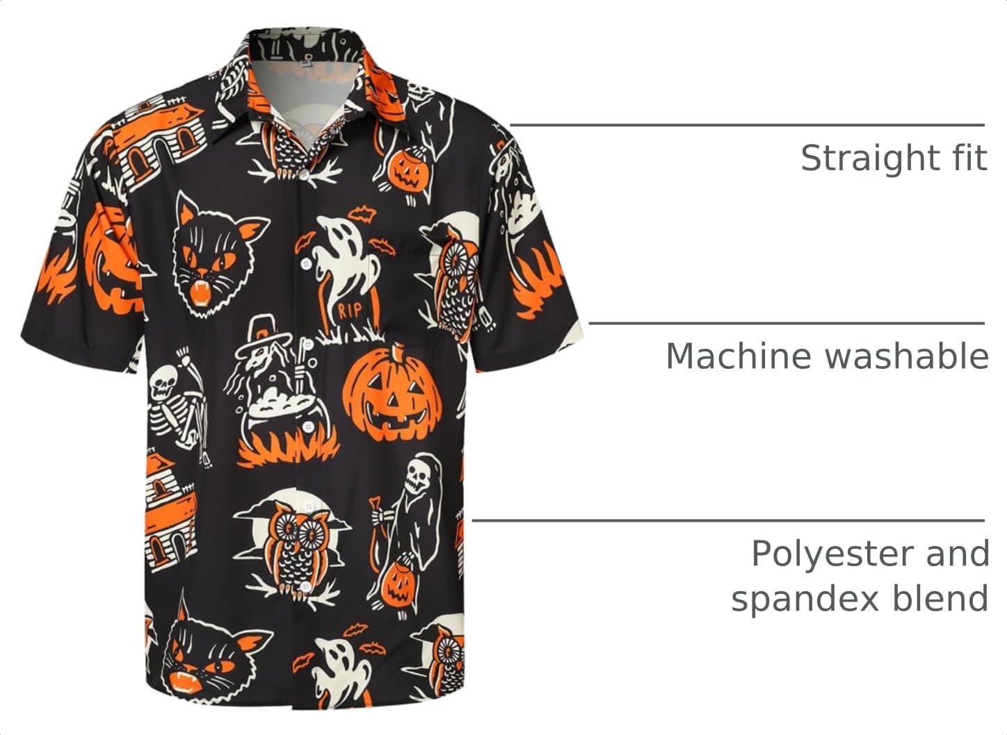 Hardaddy Men's Halloween Shirt Short Sleeve Button Down Funny Print Casual Shirt