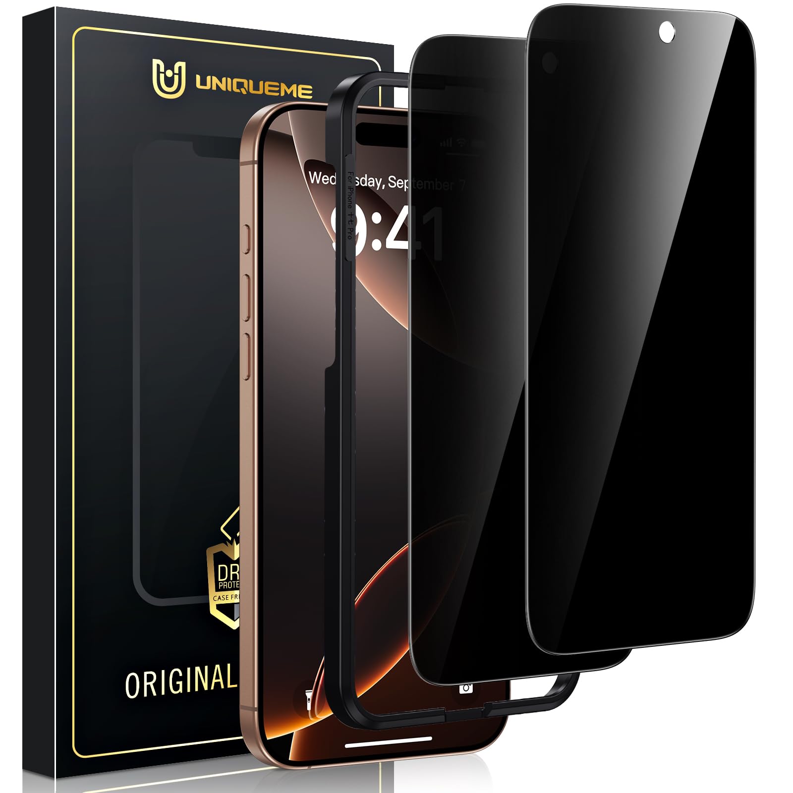UniqueMe für iPhone 16 Pro für Panzerglas Sichtschutz - Sichtschutzfolie