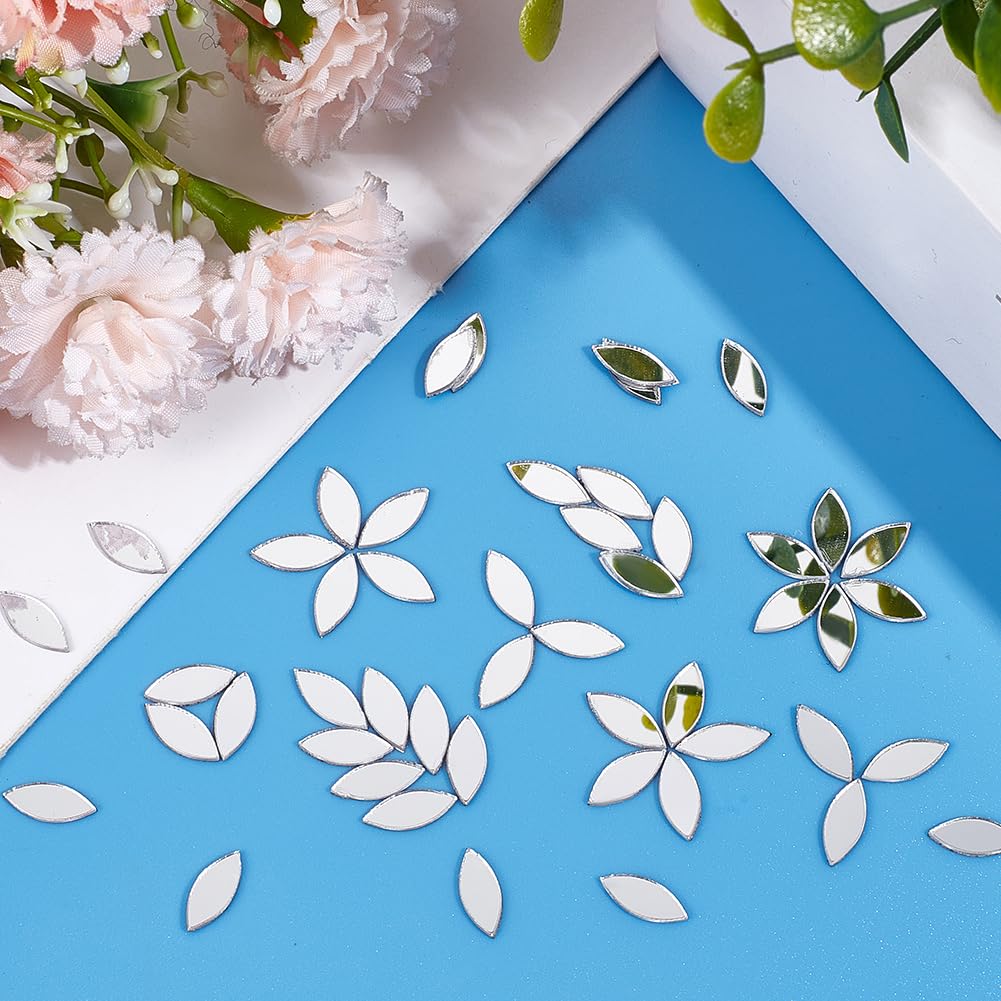 OLYCRAFT 300Pcs Self-Adhesive Leaf Mosaic Tiles 0.4x0.2 Inch Mirror Mosaic Tiles 0.8mm Thick Mini Acrylic Mirror Tiles Silver DIY Mirror Mini Mirrors for Crafts Art Wall Door Home Decorations