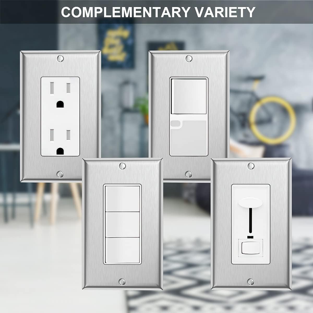 6-Pack 1 Gang Decorator Wall Plate Stainless Steel Outlet Covers for Light Switches, Dimmers, Rocker GFCI, Receptacle, USB Outlet,Brushed Finish, Silver