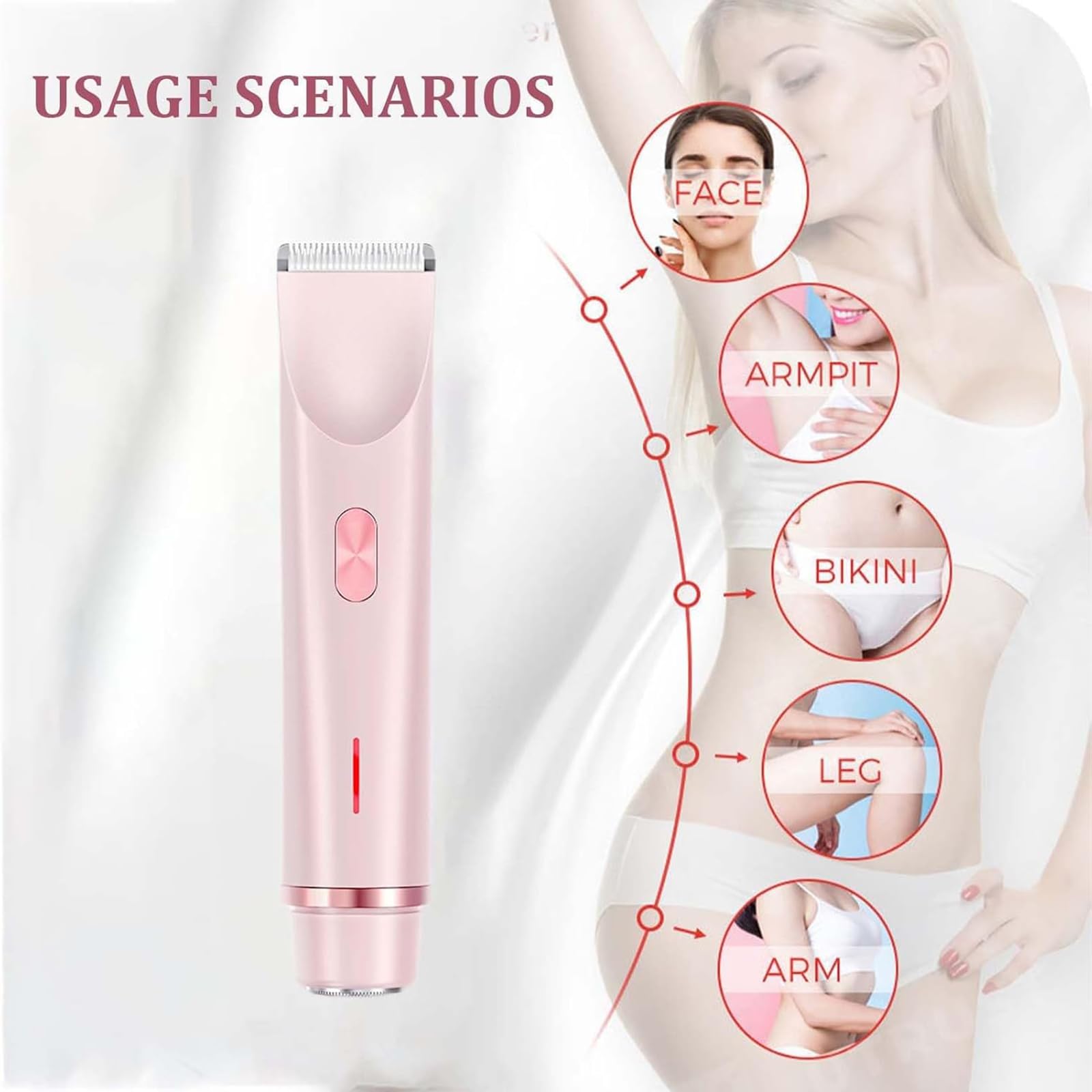 PZCC Rasoir Manuel pour Femme, Tondeuse Bikini 2 en 1, Rasoir Sans Fil, Anti-Coupures et Anti-Irritations, Humide et Sec, Rechargeable, Convient pour Le Visage, Les Jambes et Les Aisselles (Rose)