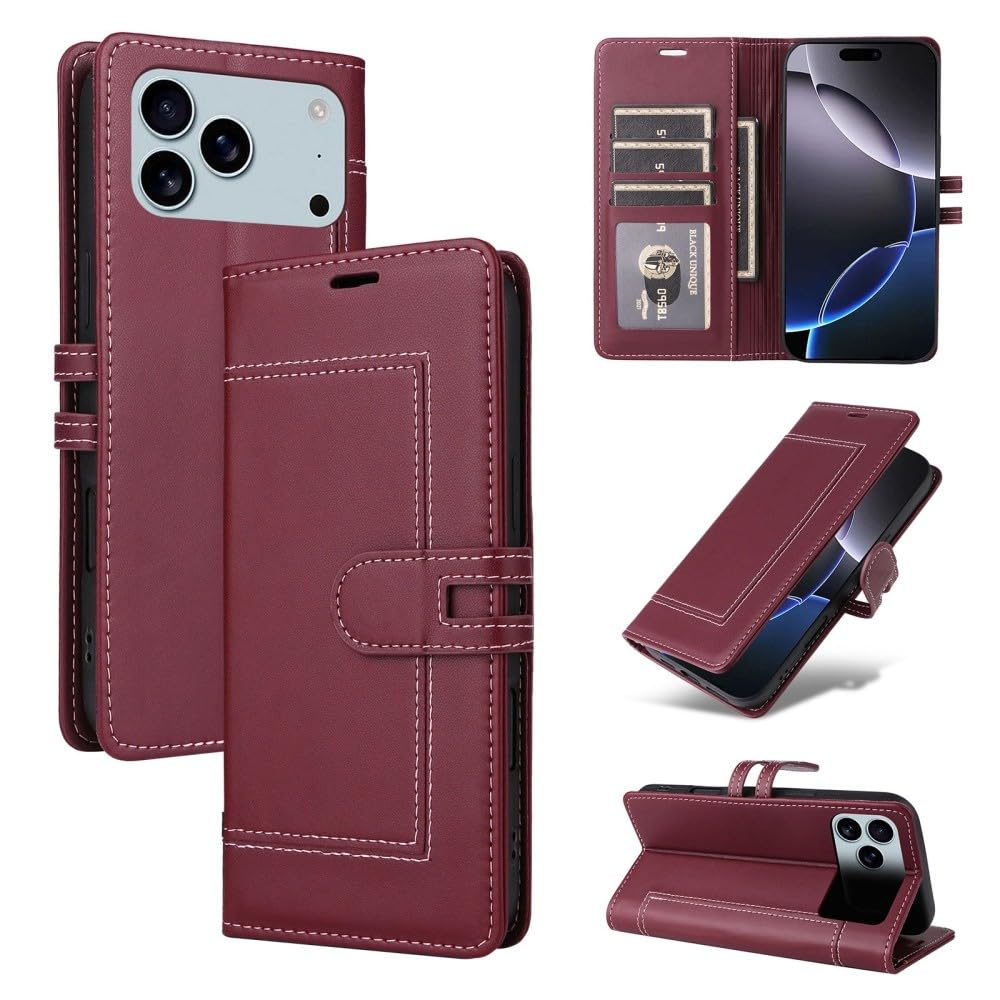 Étui magnétique iPhone 14 Plus à rabat arrière bordeaux élégant - 8