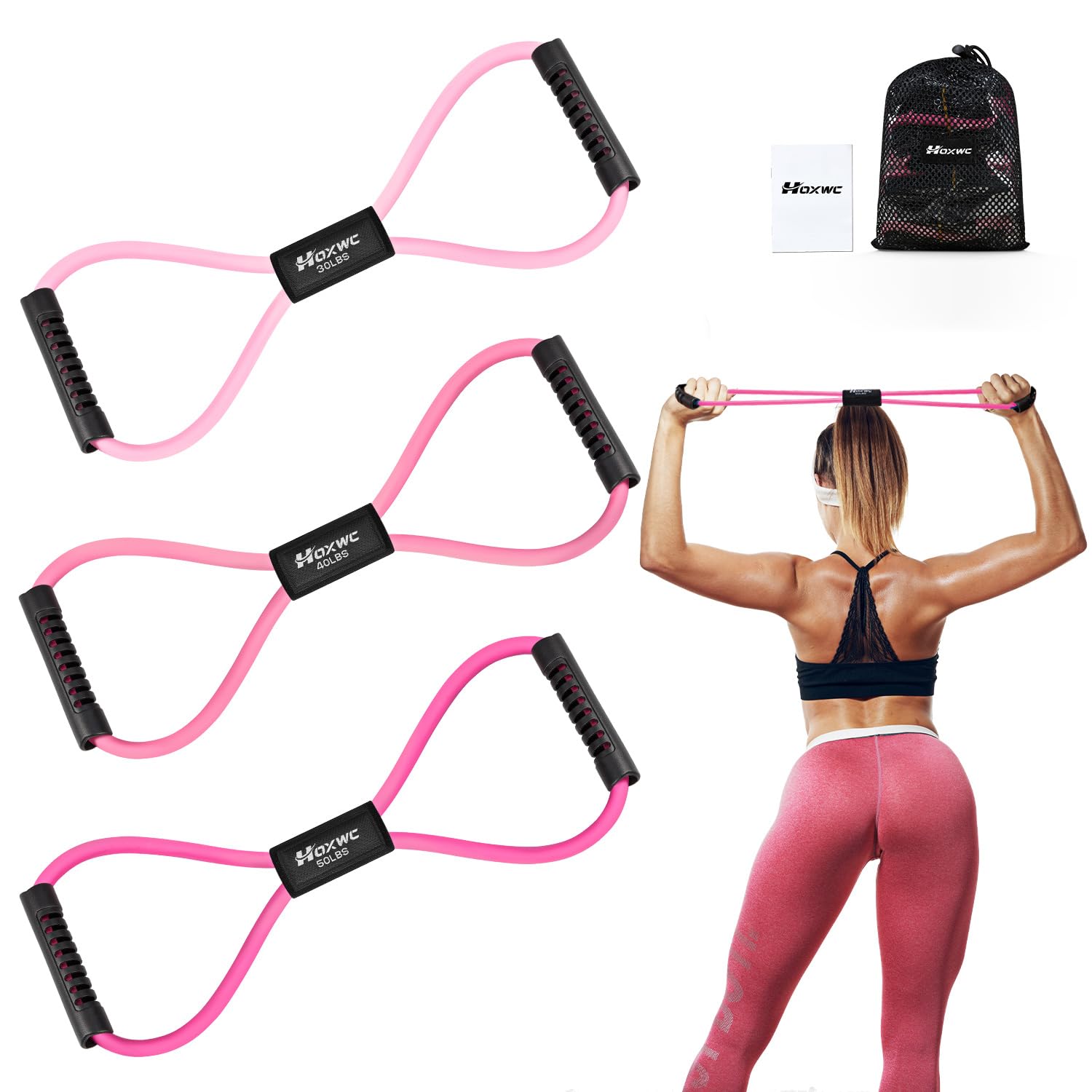 Resistance Bands, Figure 8 Exercise Bands for Back, 8 Shaped Resistance Bands for Arms, Shoulder, Leg Stretching, Physical Therapy, Yoga, Pilates, Home Gym Workout Equipment for Women Men