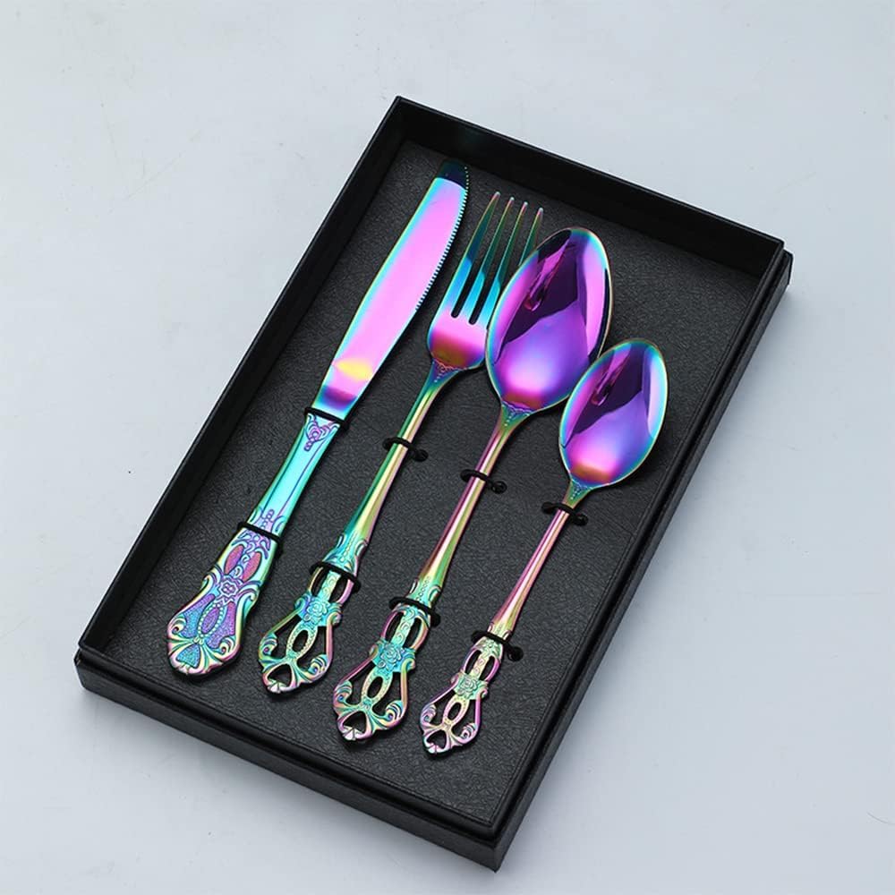HADECOLL Dinner Gold Silverware Set For 8 People Cutlery Set Flatware Classical Palace Style Cutlery Utensil Set,Gold-64Pcs For 16