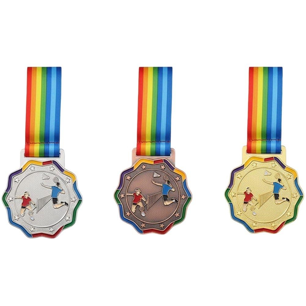 Stakee 3pcs Badminton Award Medals Set with Ribbon Gold Silver Medal Sports Commemorative Medal for Sports Competitions