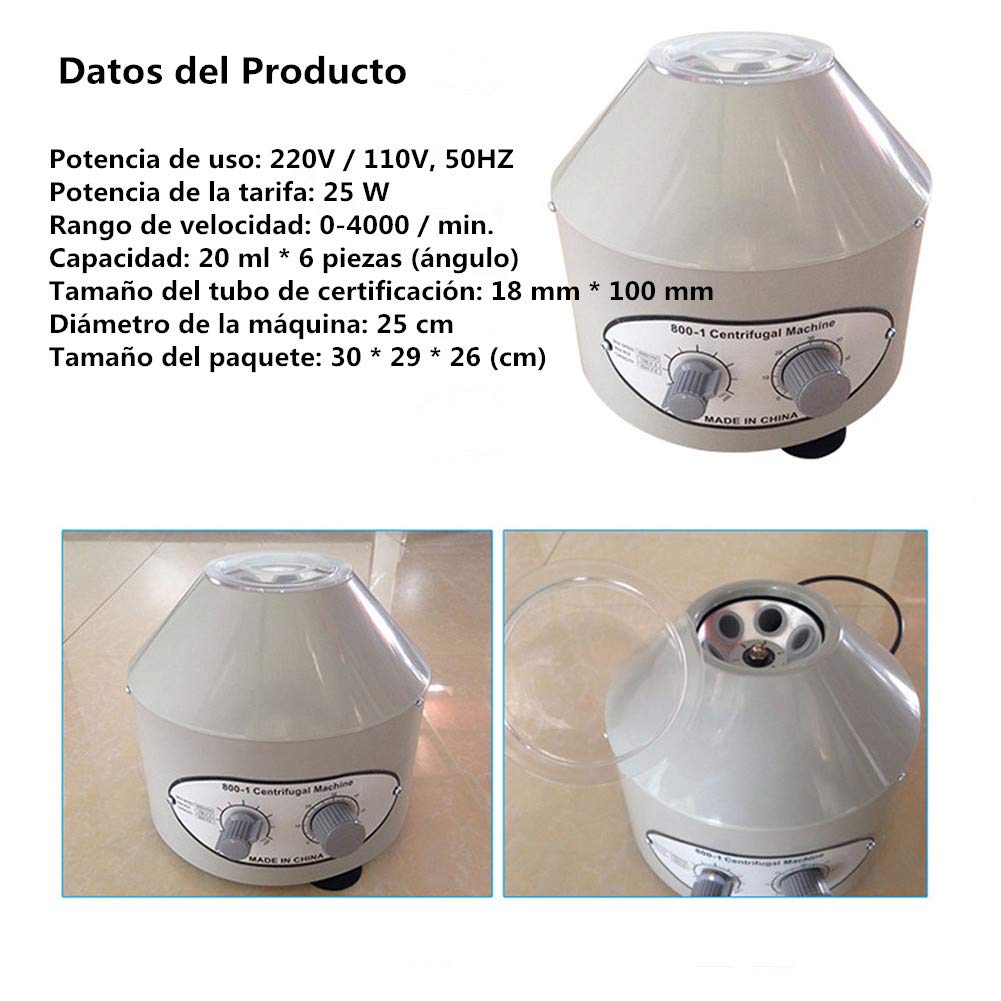 Centrífuga de Laboratorio Eléctrico de Escritorio 0-4000 rpm Temporizador 0-60min con Tubos 6x20ml Enchufe EU