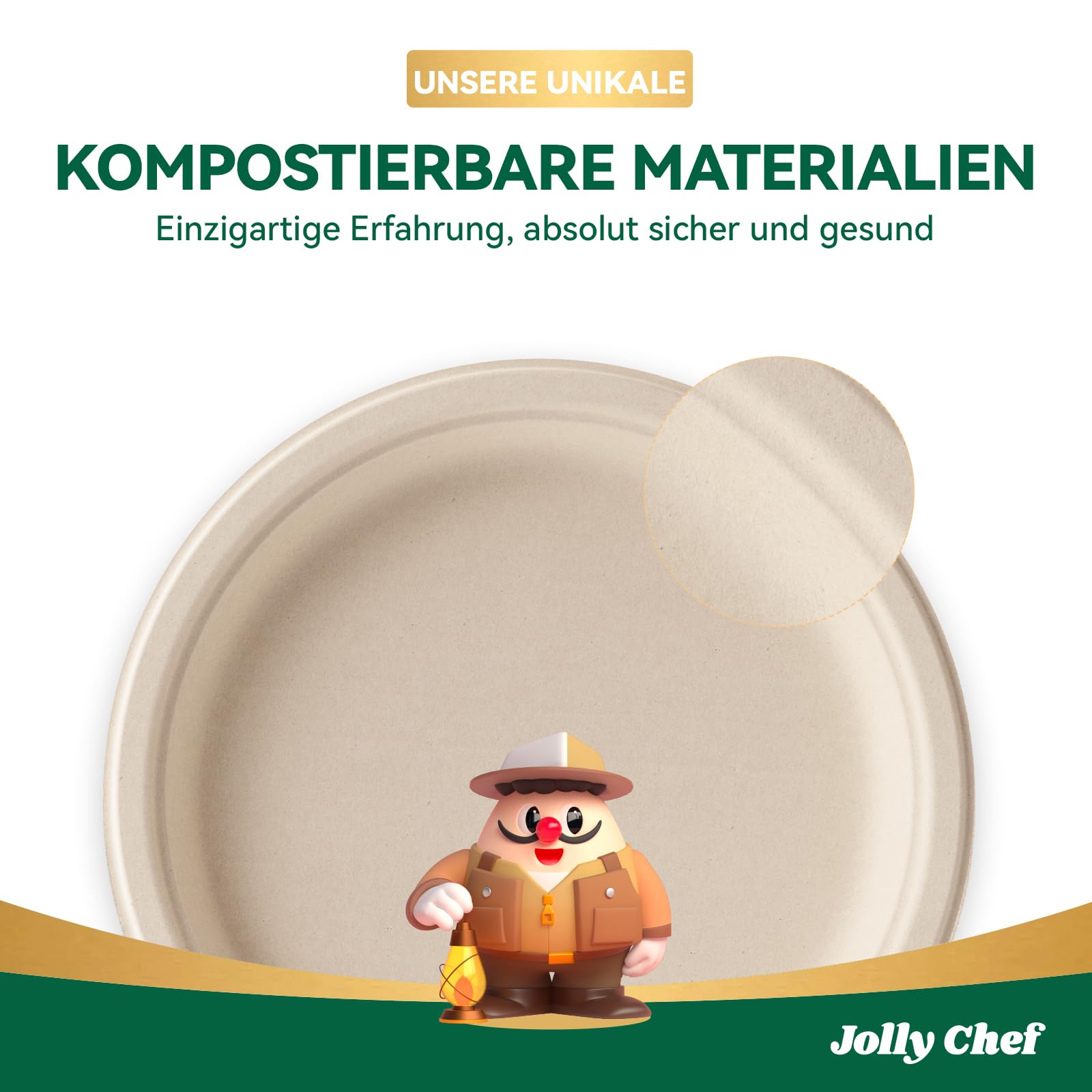 JOLY CHEF Piatti canna da zucchero compostabili 9"/23 cm, 150 pezzi