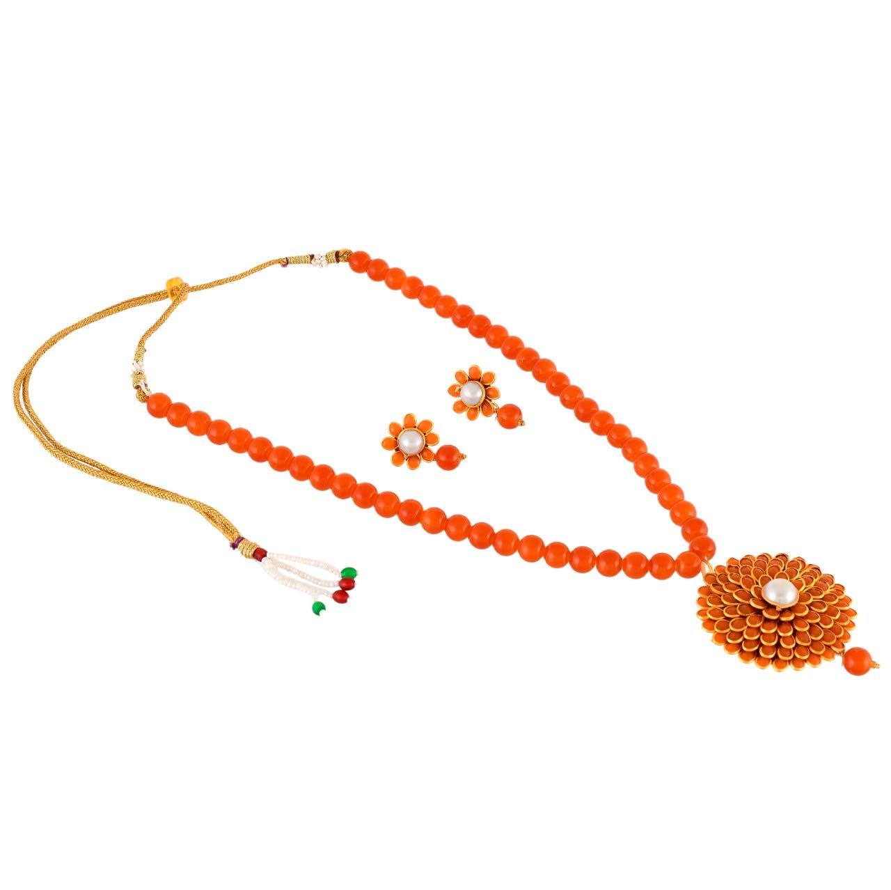 saket nc by chanda Colour orange Panchi Pearl Necklace Set With Tops Earring For Girls & Womens (B08GH7H5BN) Amazon Price History, Amazon Price Tracker