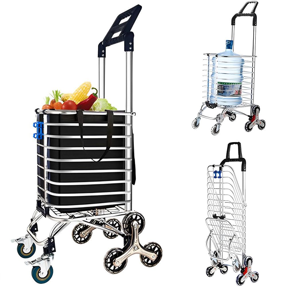 Kioxiuin 8-Wheel Stair Clim Push Trolley - Rotating Heightened Handle Foldable with Cover Plate. 51KG Load Capacity, Multipurpose Dolly for Warehouse, Shopping More