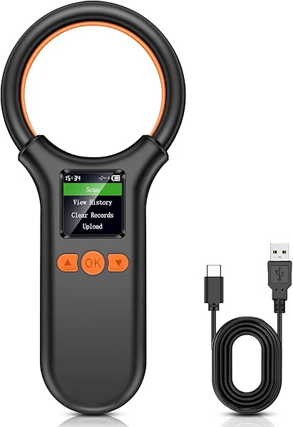 KUIIYER Pet Microchip Scanner, Rechargeable RFID EMID FDX-B (ISO 11784/11785) Micro Chip Reader with LCD Screen Display & 500 Storage Records, 15 Digit Pet Chip Scanner for Dog/Cat/Pig/Animal