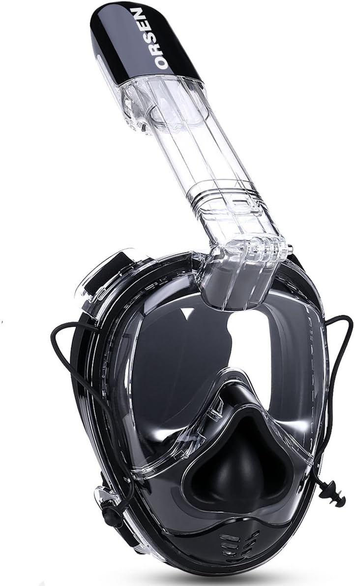 Orsen Snorkel Mask Full Face snorkeling mask 180°View Diving Mask With Ear Pressure Equalization and UNIVERSAL SIZE,Anti-fog Anti-leak Technology,Action Camera Mount,ONE SIZE FOR ALL ADULTS AND KIDS