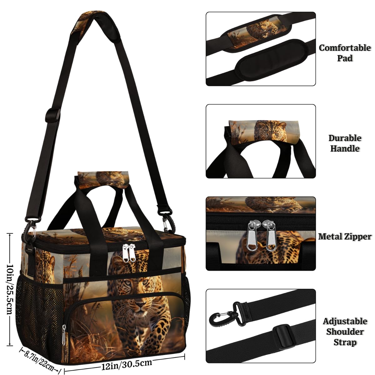 Wild Animal Insulated Picnic Backpack Lunch Box for Women Men Picnic Basket Tote Lunch Bag Picnic Bag Portable Lunch Bags for Picnic, Beach, Work, Trip,Office, Camp Leopard