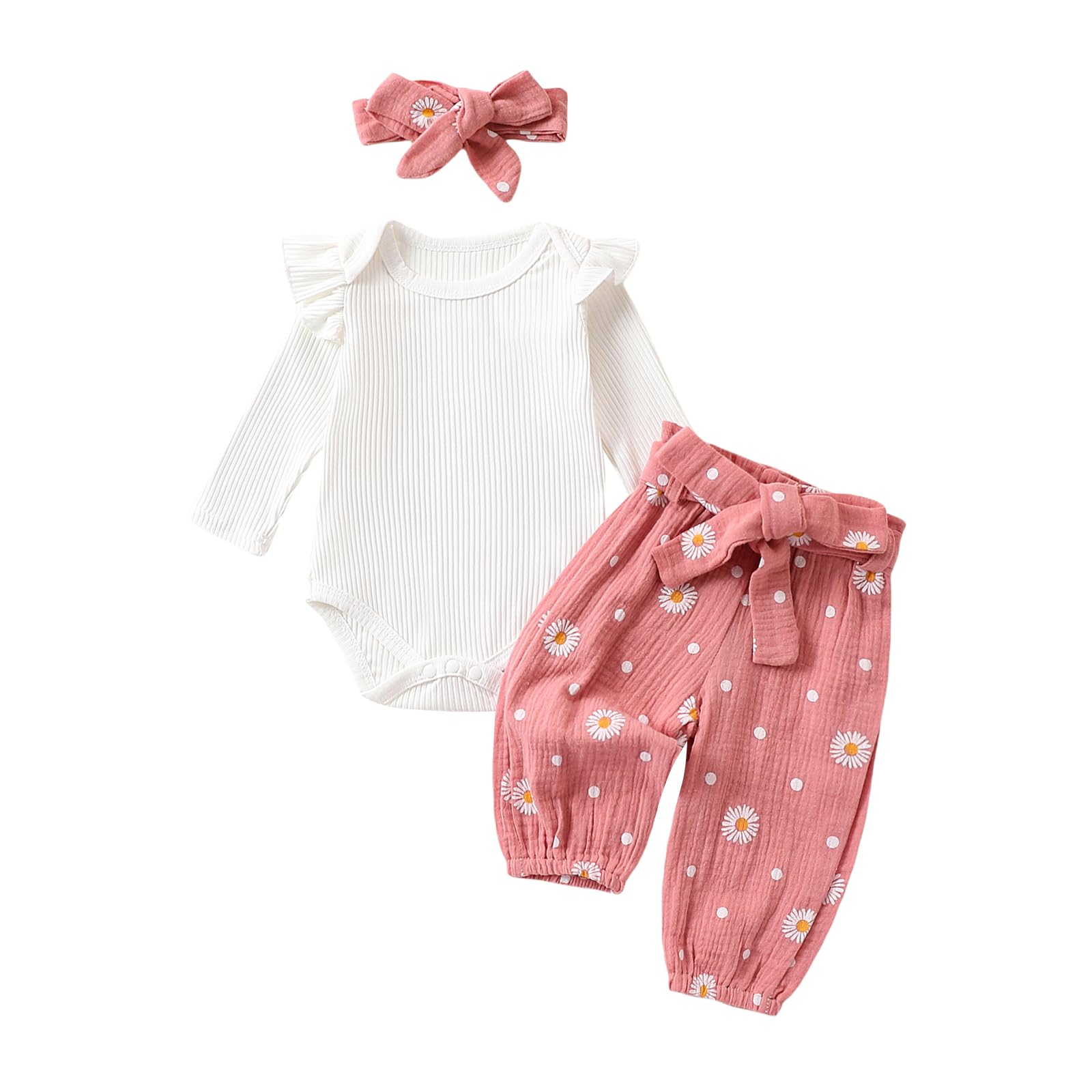 allshope Newborn Baby Girl Fall Outfit Romper Long Sleeve Crewneck Floral Print Jumpsuit Bodysuit Pants Infant Clothes