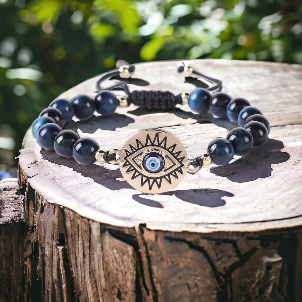 Tiger Eye Beads Bracelet with Evil Eye Charm