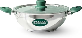 Stainless Steel Kadai/Kadhai with Steel Lid | 20.7cm/ 8.1 inch, 1.6Ltr, 0.84kg | Induction Friendly | 3-Layer Thick Bottom, 100% Toxin-Free, No Chemical Coating