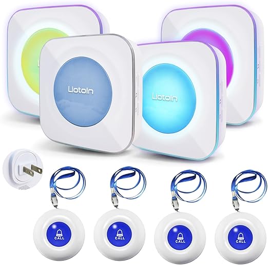 Caregiver Pager Wireless Call Button Call Bell Alert Button Nurse Alert System for Elderly/Patients/Disabled Call Light System 600+ft Operating Range (with Color Light Flashing Reminder) 