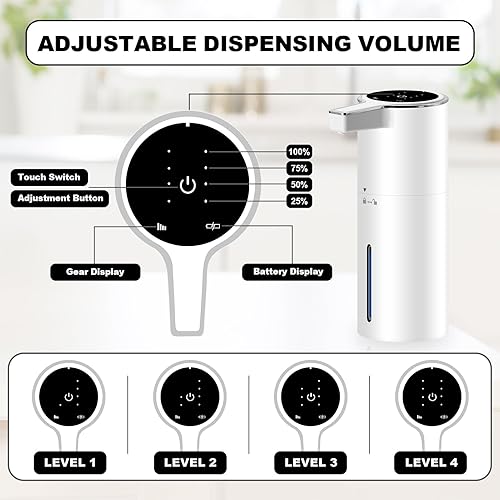 Miniatura 3 de Dispensador automático de jabón de 13 onzas, montaje en pared, sin contacto, de 4 engranajes, ajustable, dispensador de jabón eléctrico ajustable