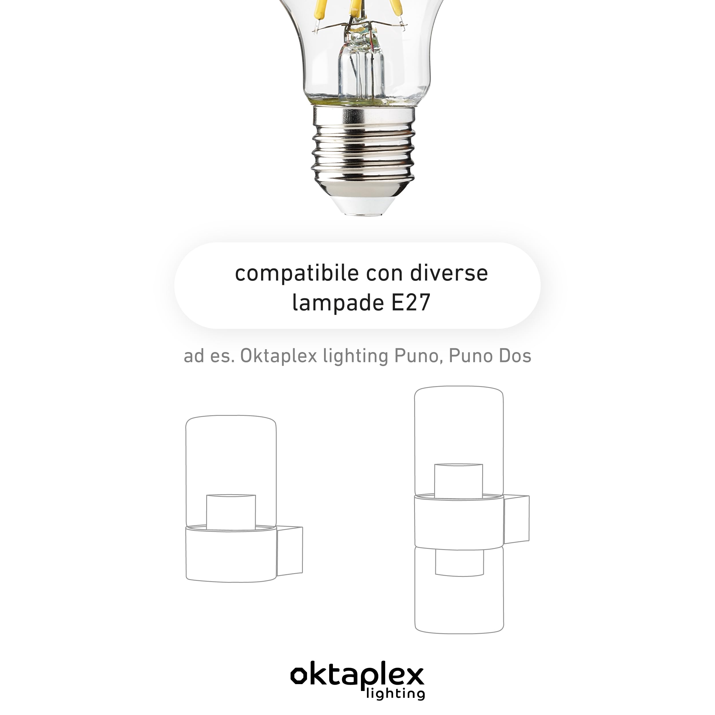 Oktaplex 12x lampadine LED E27 con filamento bianco caldo 2700K 806lm 3.8W equivalente 60W Classe di efficienza energetica A