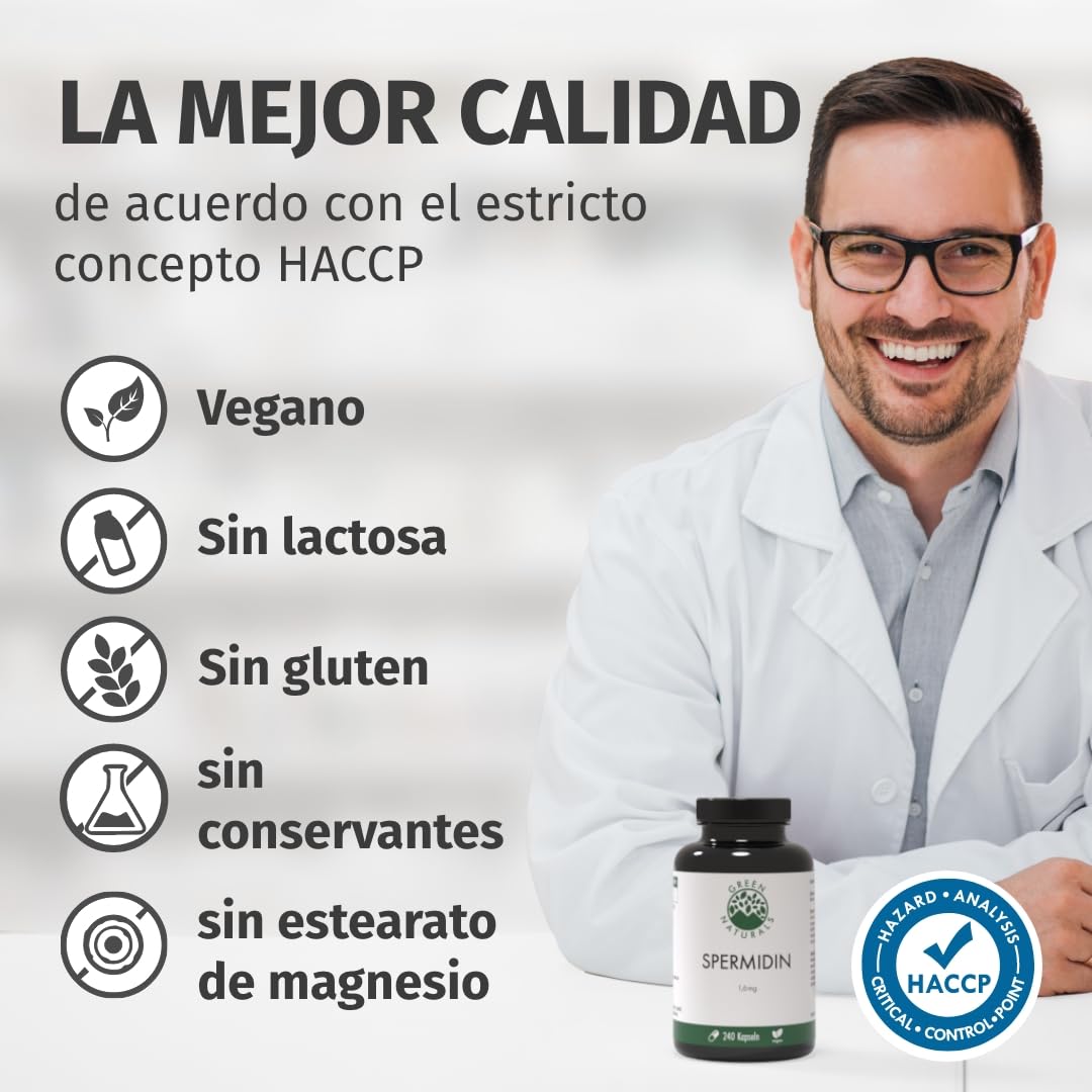 Green Naturals Espermidina Forte 5,5 mg – Germen de trigo – 90 cápsulas | Dosis alta por cápsula · Formato compacto · Vegano · Para 3 meses