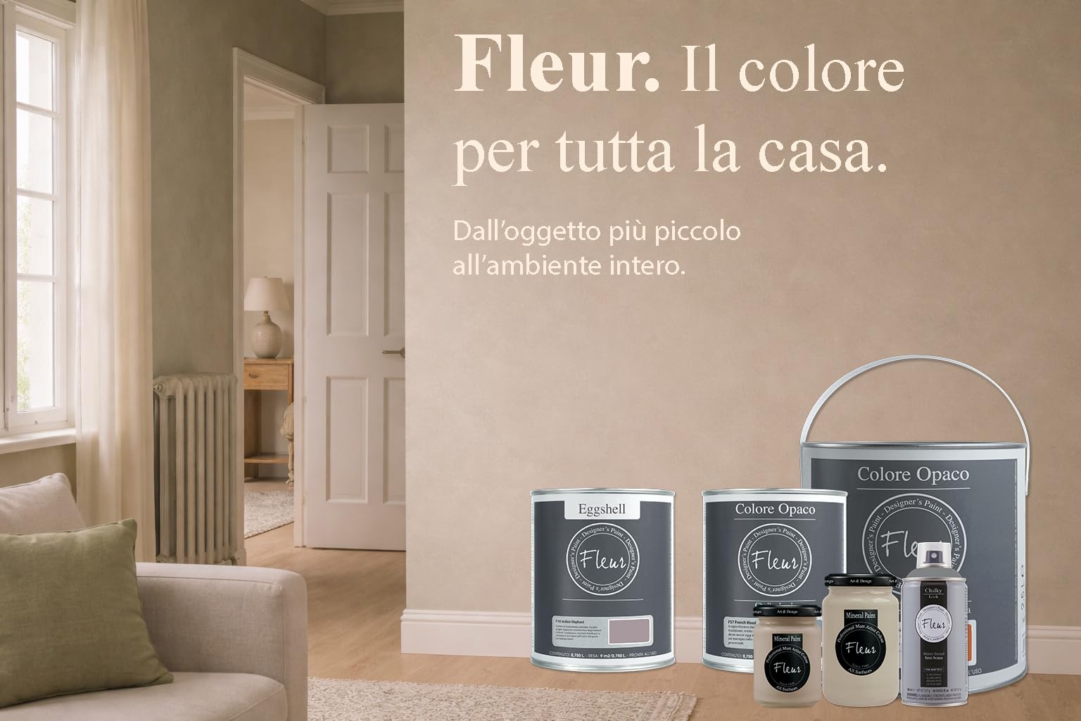 FLEUR DESIGNER'S PAINT | Pittura Chalk Paint Opaca, 2,5 L, Senza Carteggiare, Multisuperficie, Colore F04 Cream Love, Effetto Gesso, Per Pareti e Mobili, Extra Opaco, Ad Acqua, Made in Italy