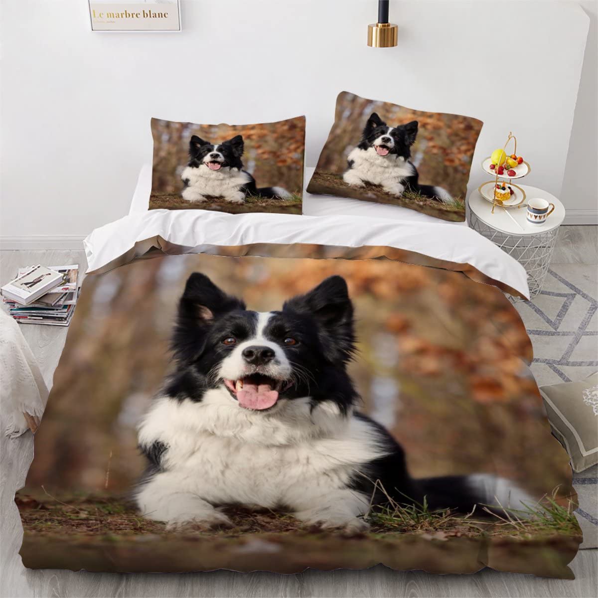 Double Duvet Cover Set Border Collie 3d Printed Bedding Quilt Cover Set 3 Pieces Soft Microfiber Comforter Cover with Zipper Closure and 2 Pillowcases For kids and Teens -200x200cm